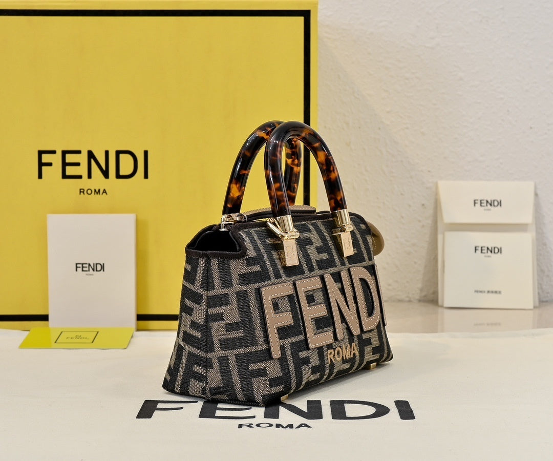 Luxury Fendi by the way Mini Handbag With Signature FF Pattern And Tortoise - Shell Handle 2020