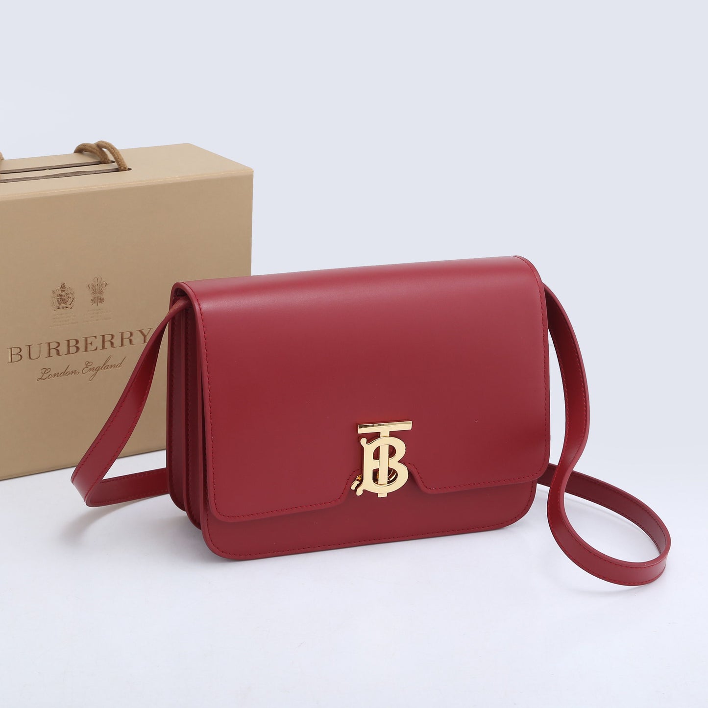 Stylish Black/Brown/Red Burberry Crossbody Bag With Iconic TB Logo And Adjustable Strap Style No.89063