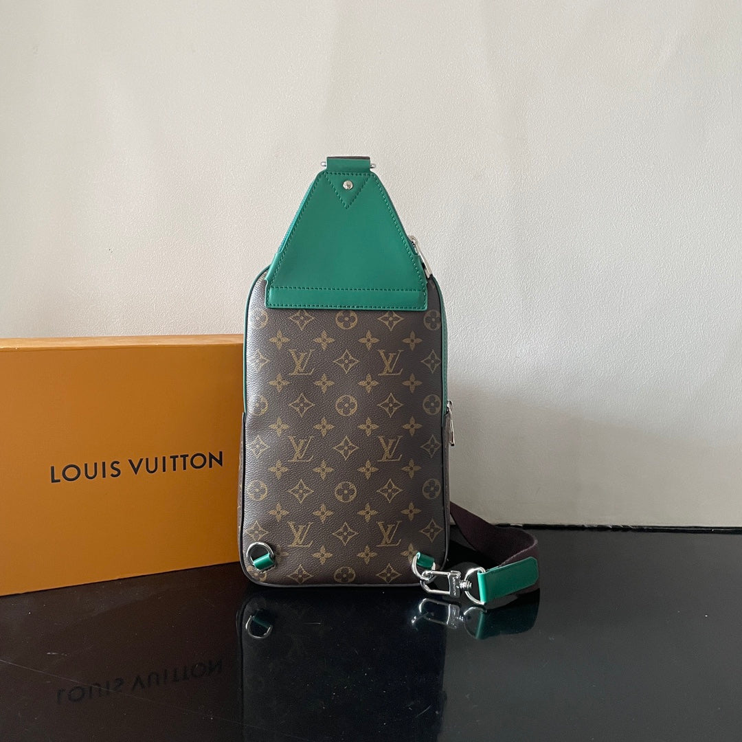 Stylish Louis Vuitton Monogram Canvas Sling Bag with Green Accents and Classic Design M12734