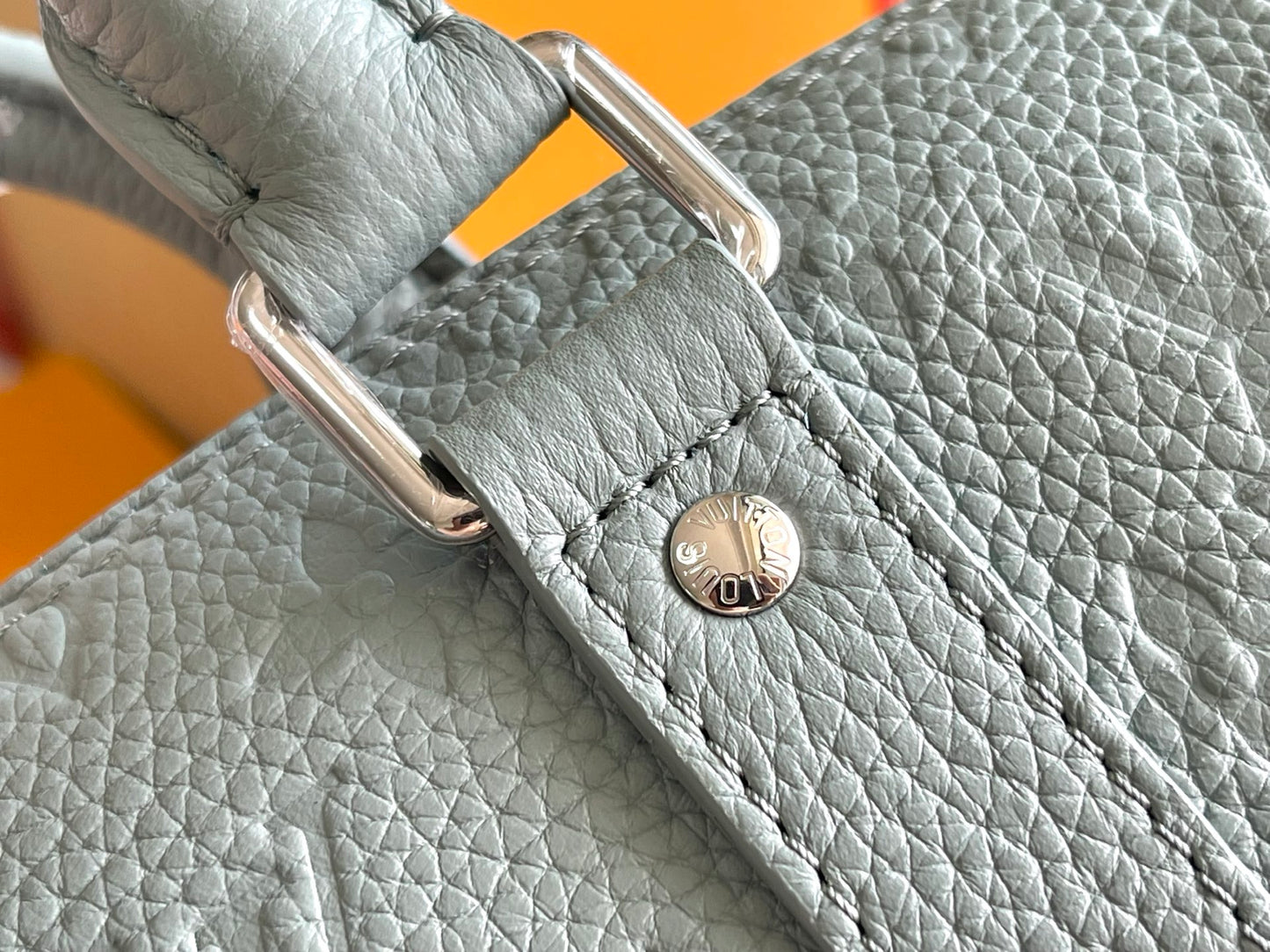 Gorgeous Light Blue Louis Vuitton Speedy Bandoulière Embossed Leather Handbag