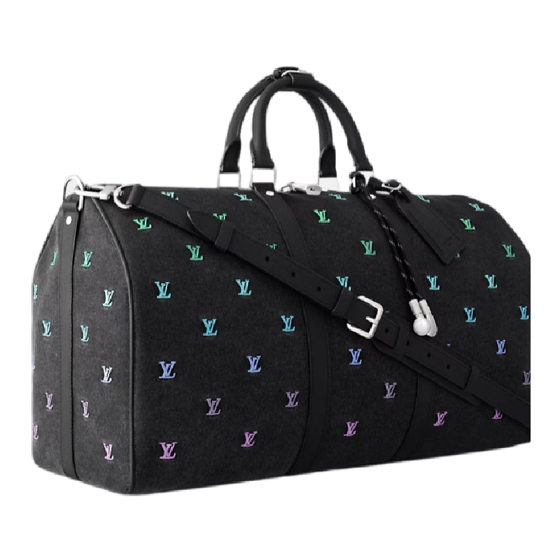 Luxury Black Travel Duffel Bag with Colorful LV Monogram for Stylish Weekend Getaways