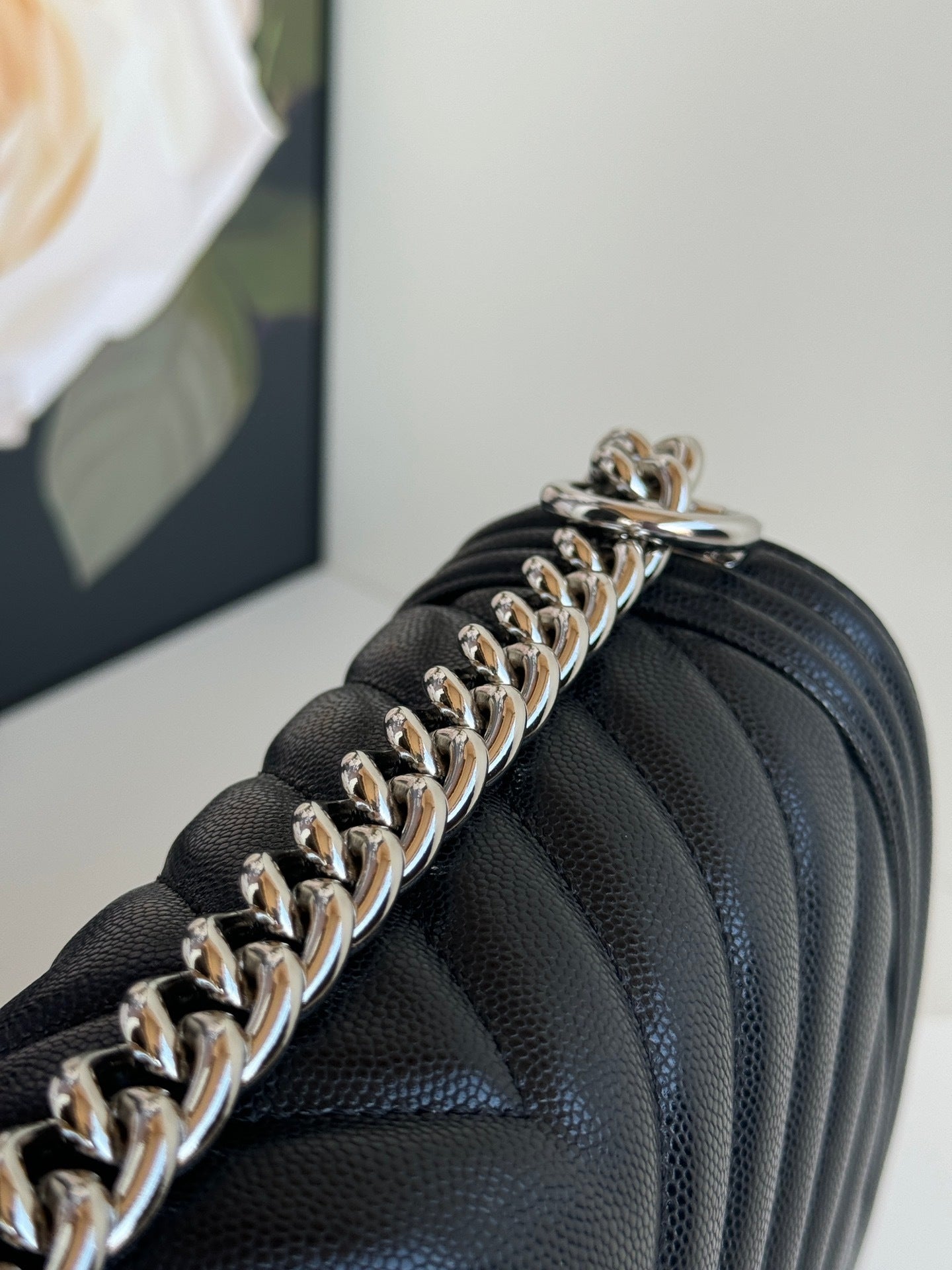 Chanel Black Chevron Quilted Leather Boy Bag With Gunmetal Hardware 67086