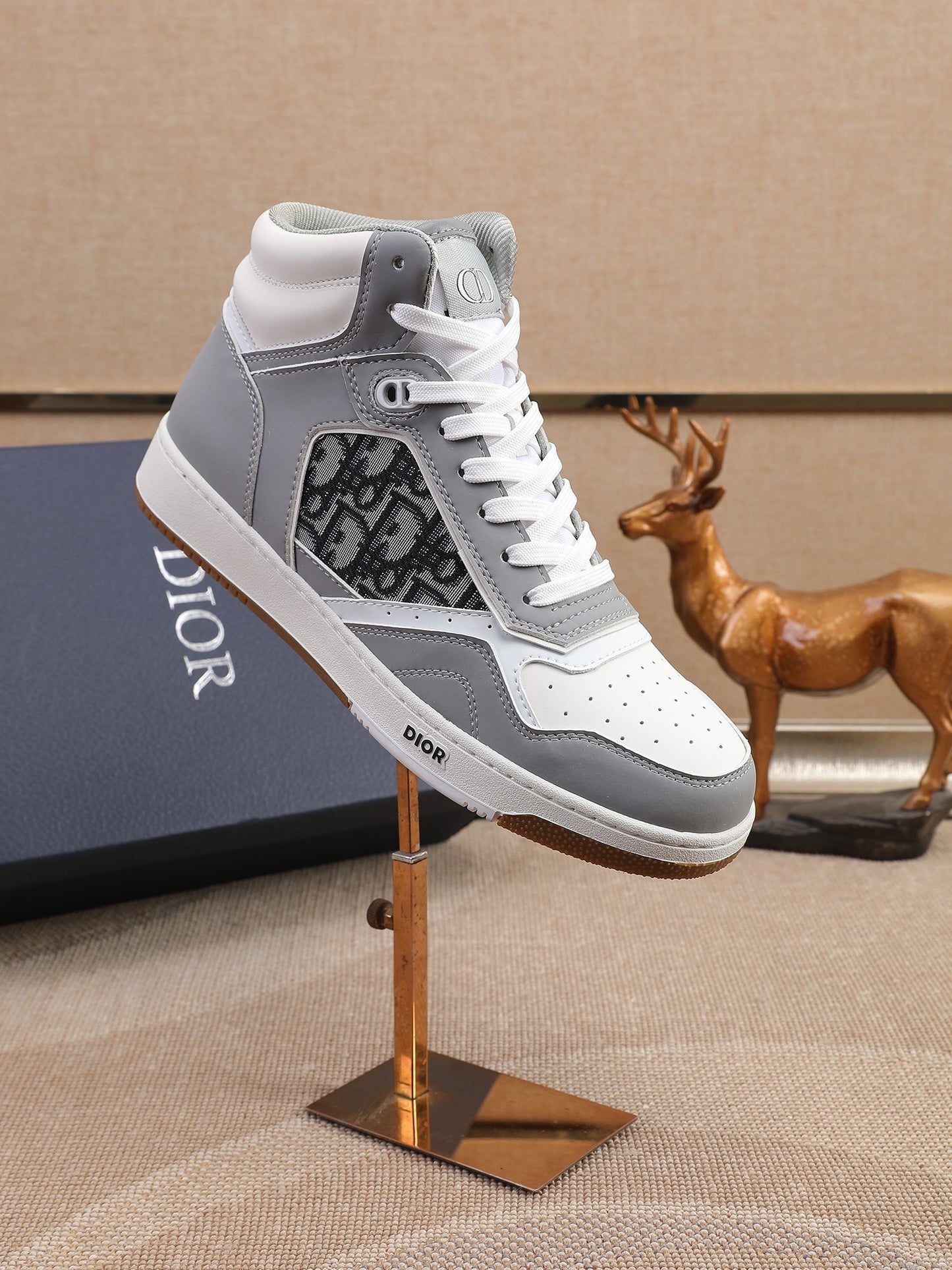 Dior Men's High Top Sneakers with Oblique Pattern and Adjustable Strap
