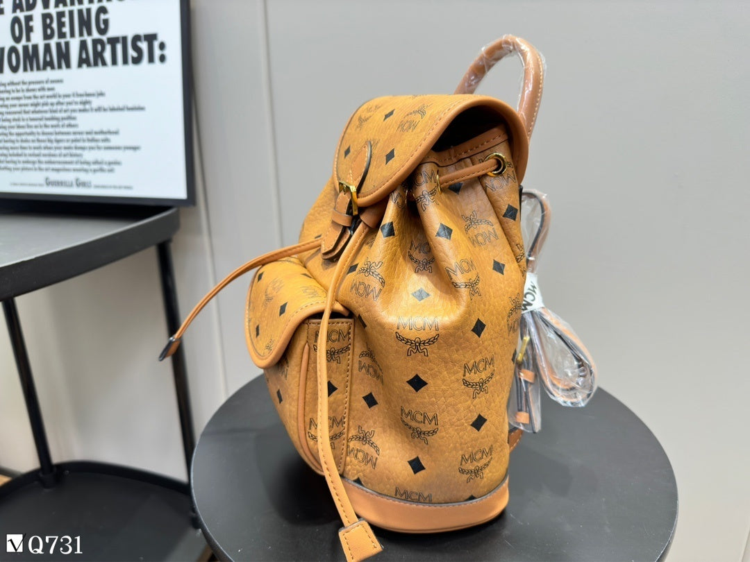 MCM Brown Visetos Coated Canvas Backpack With Signature Monogram 2223