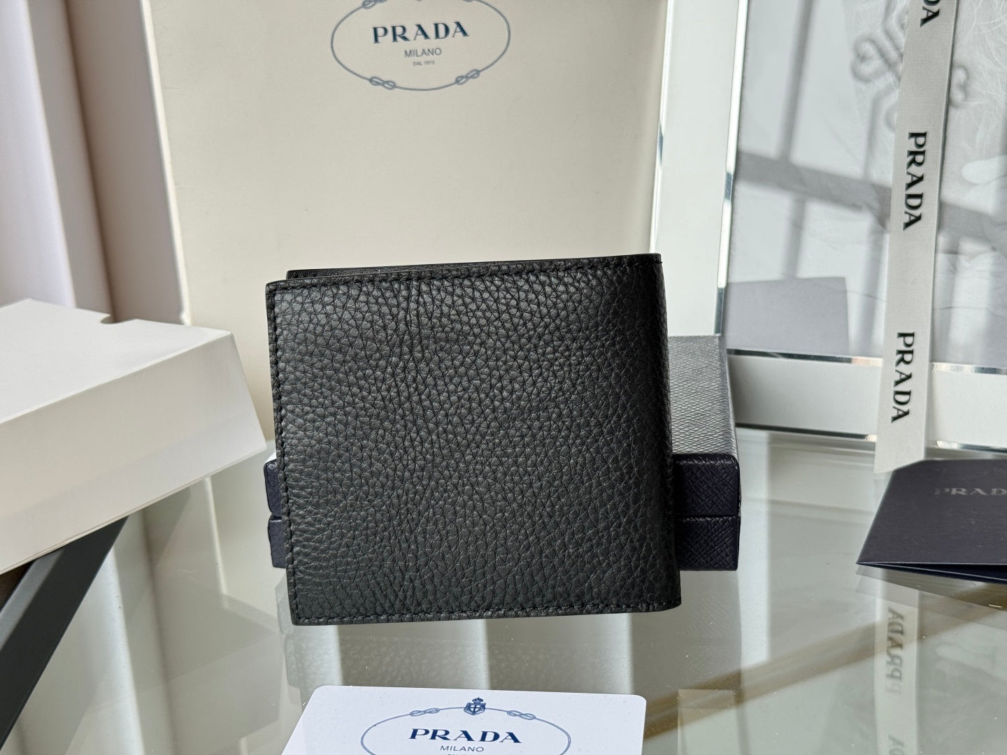 Prada Black Grained Leather Bi - Fold Wallet With Signature Logo 2M0513