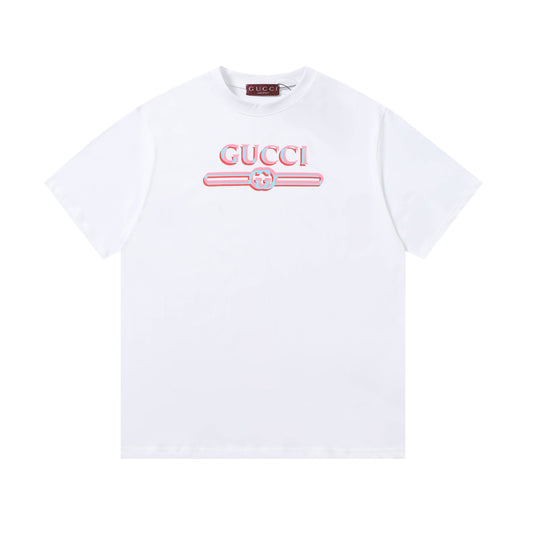 Gucci Black/White Tee With Colorful 3D Logo For Trendy Luxury Streetwear Styles