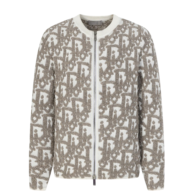 Dior Monogram Pattern Zip - Up Long Sleeve Fashion Sweater