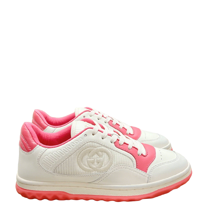Stylish White And Pink Gucci Sneakers On Display