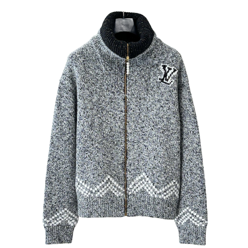 Louis Vuitton Men's Knitted Zip Up Sweater With Logo
