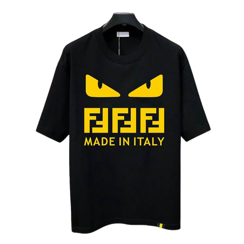 Stylish Fendi Black/White T - Shirt With Iconic Yellow Monster Eyes And Branding