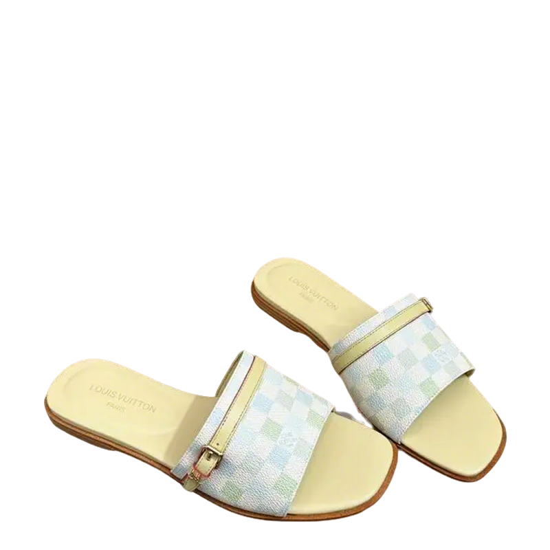 Louis Vuitton Damier Azur Print Flat Slides For Women