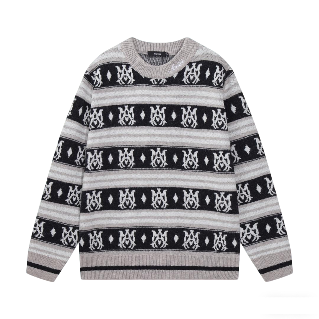 Amiri Men's Patterned Crew Neck Knitted Sweater With Brand Motifs