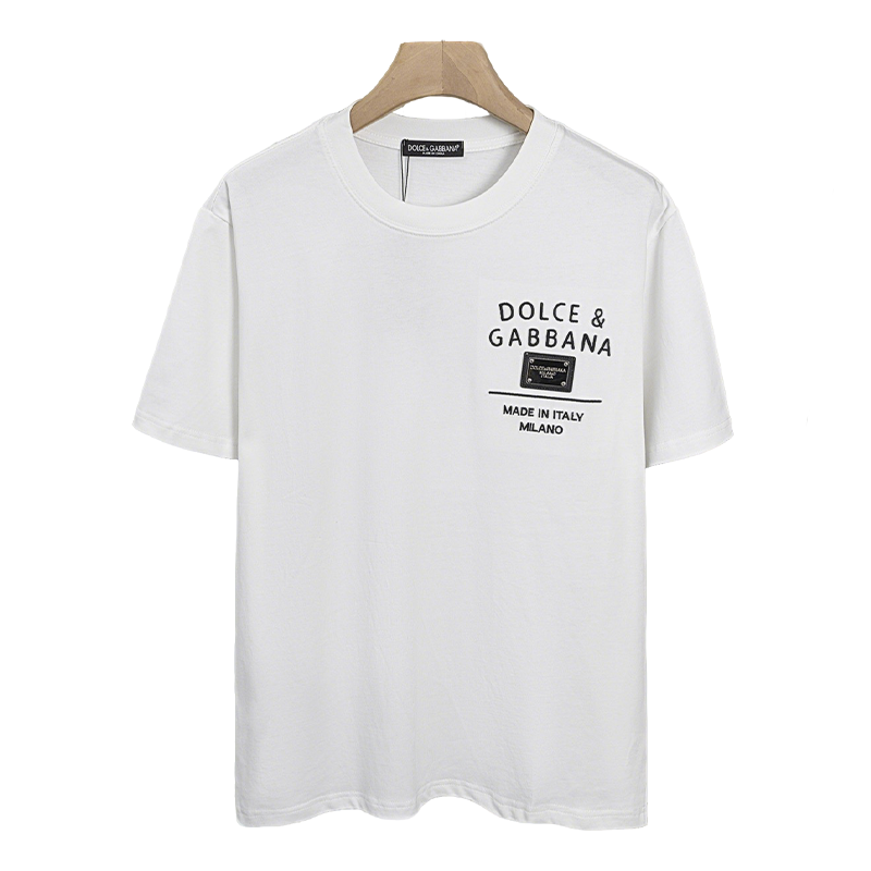 Elegant Dolce & Gabbana White/Black T - Shirt With Signature Branding For Fashion Enthusiasts