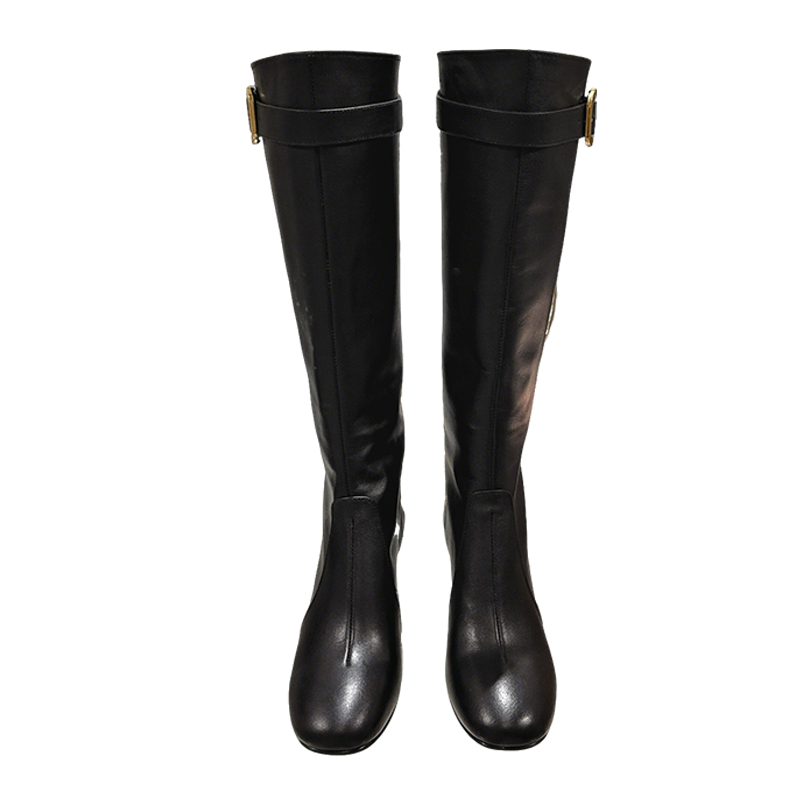 Miu Miu Women's Black Leather Buckle - Detail Knee - High Boots