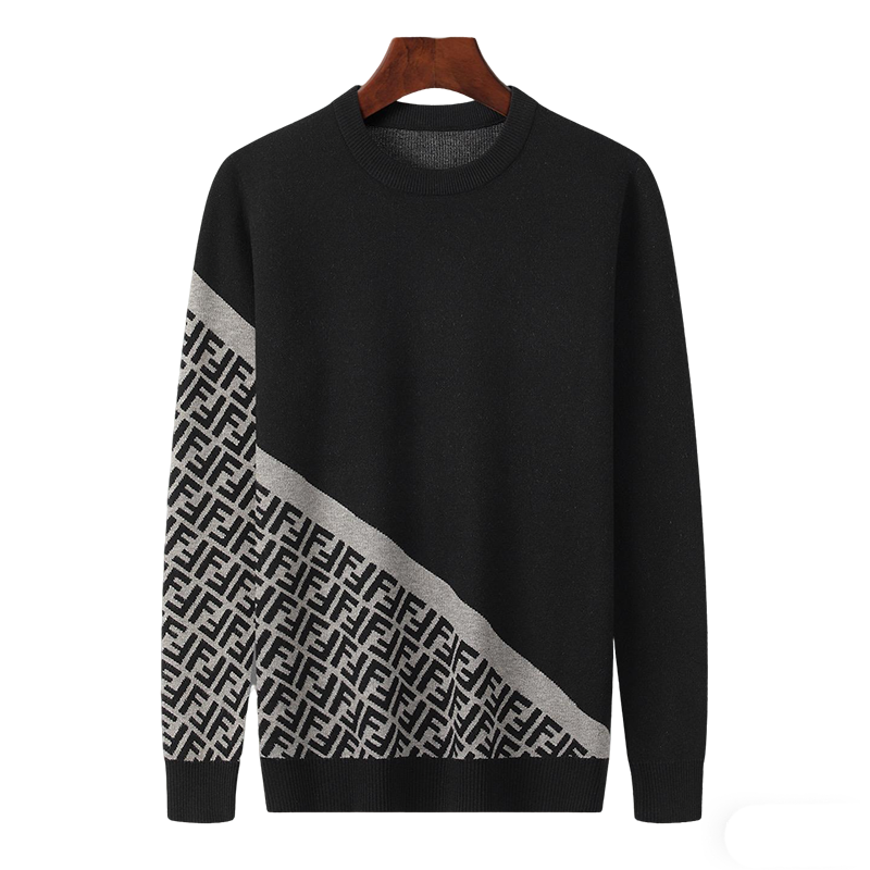 Fendi Black Crew Neck Sweater With Signature FF Pattern