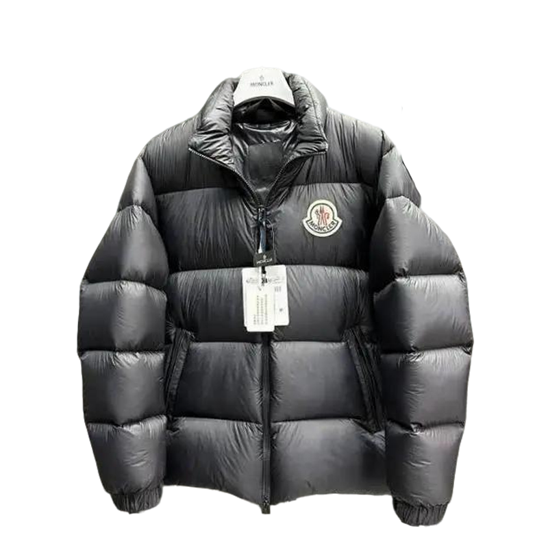 Moncler Men's Black Quilted Down Jacket With Stand Collar And Brand Badge