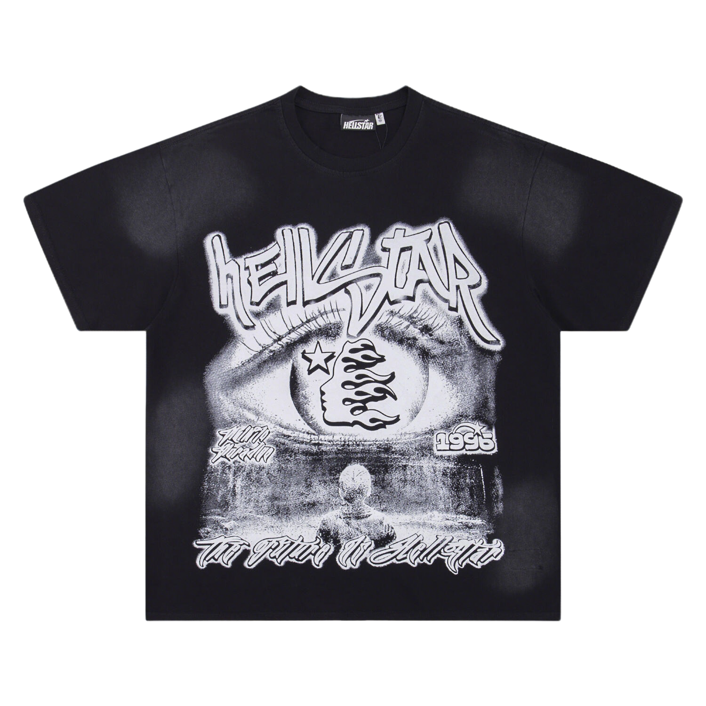 Hellstar Black T - Shirt With Eye Graphic Star And 1995 Print For Streetwear Fans