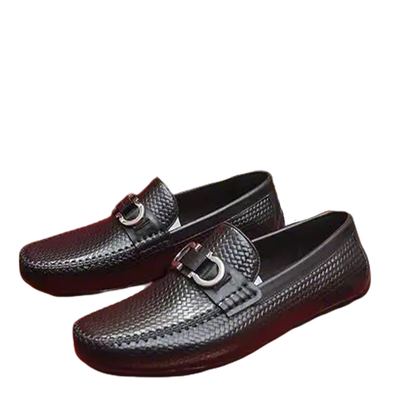 Salvatore Ferragamo Men's Black Woven Leather Gancini Loafers