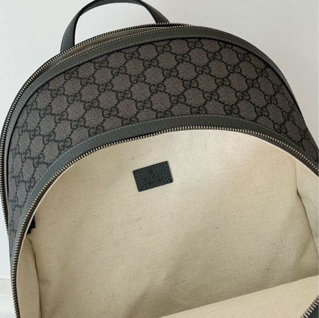 Fashionable Gray Gucci Backpack With Signature GG Pattern And Functional Design 821938