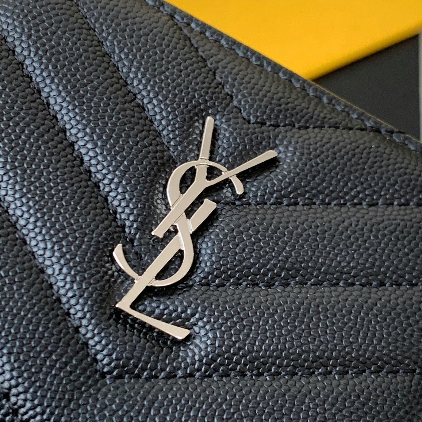 YSL Black Quilted Leather Wallet with Silver Logo for Elegant Style 575974