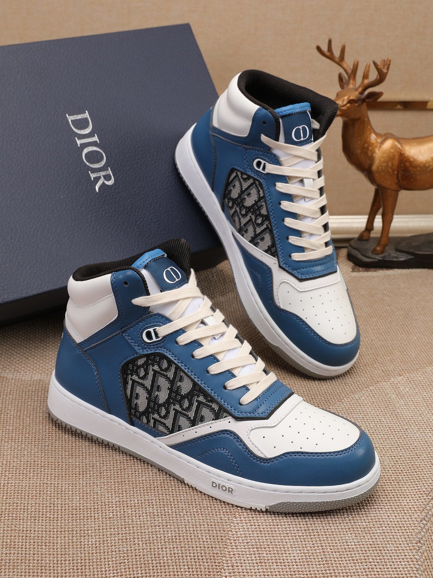 Dior Men's High Top Sneakers with Oblique Pattern and Adjustable Strap