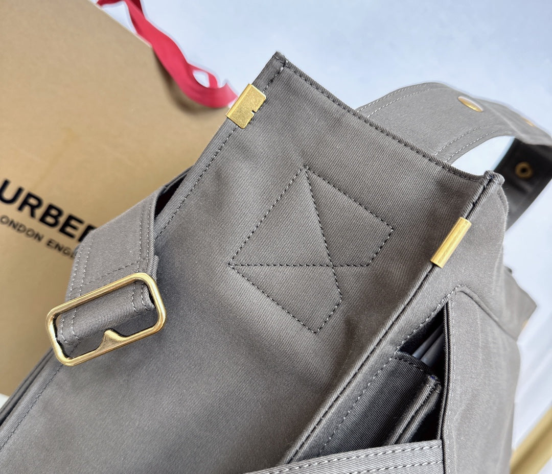 Burberry Gray Canvas Crossbody Bag With Gold Accents For Timeless Fashion And Practical Use Style No.1440