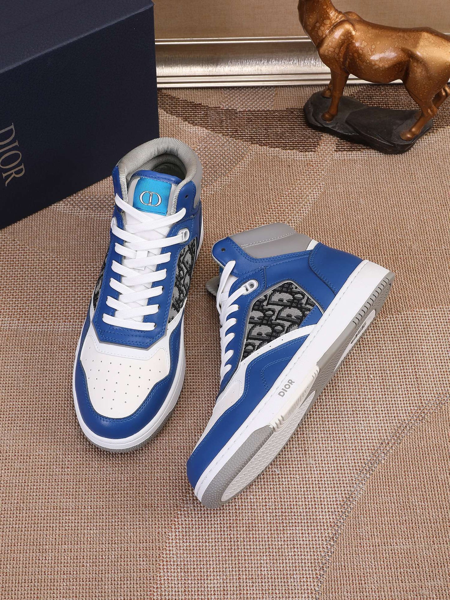 Dior Men's High Top Sneakers with Oblique Pattern and Adjustable Strap