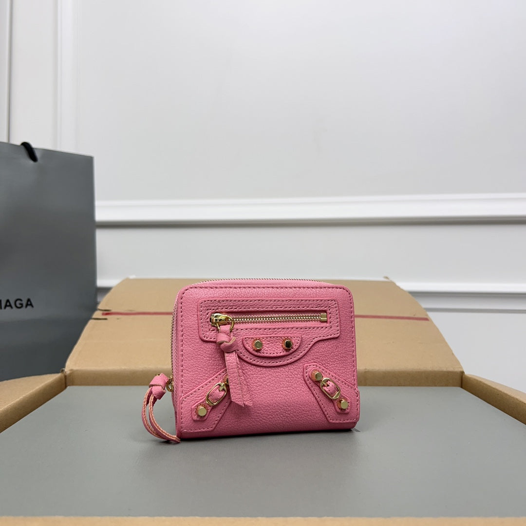 Balenciaga Compact Wallet with Textured Leather and Gold - Tone Hardware for Fashionable Organization