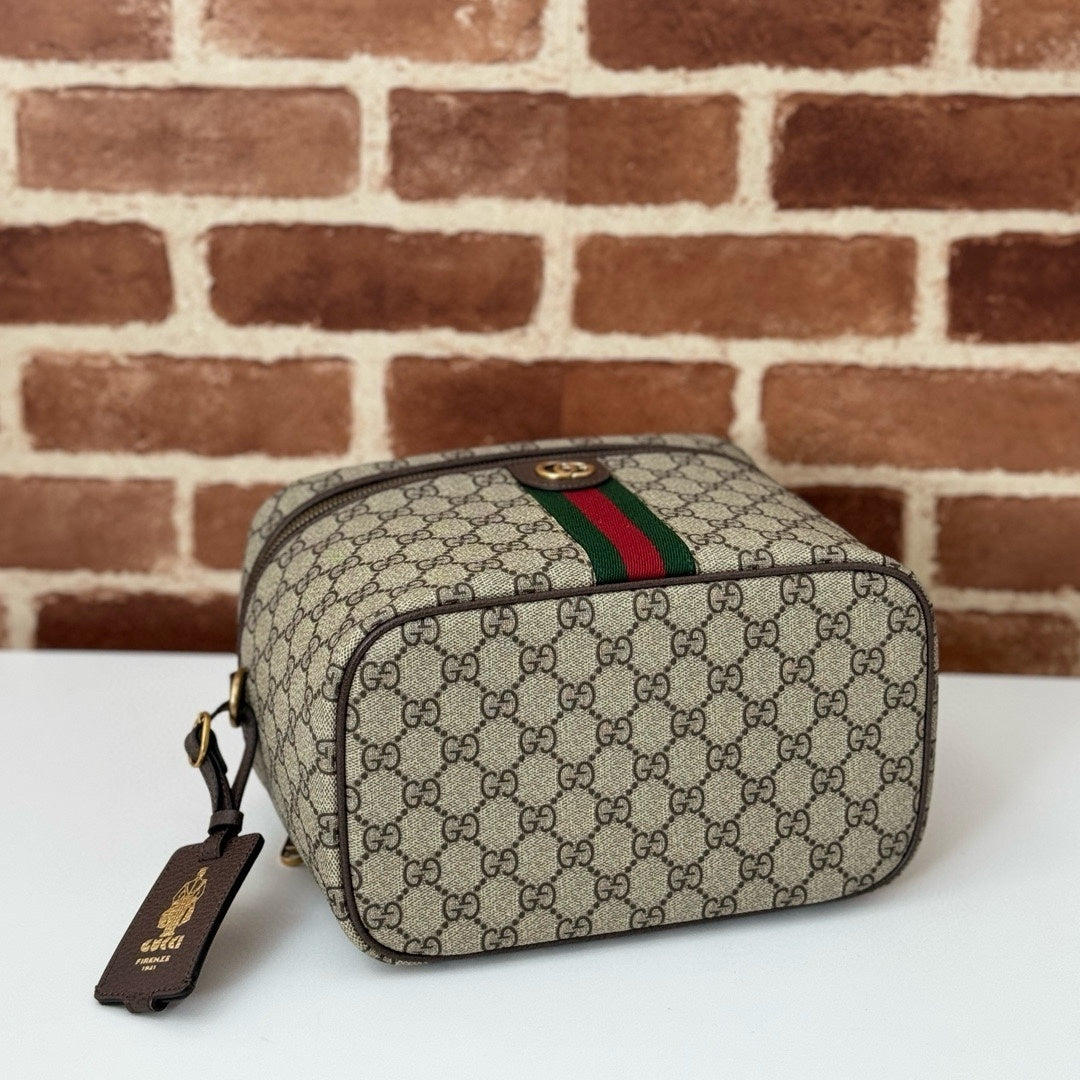 Gucci Beige and Ebony GG Supreme Canvas Top Handle Vanity Case with Web Stripe 811489