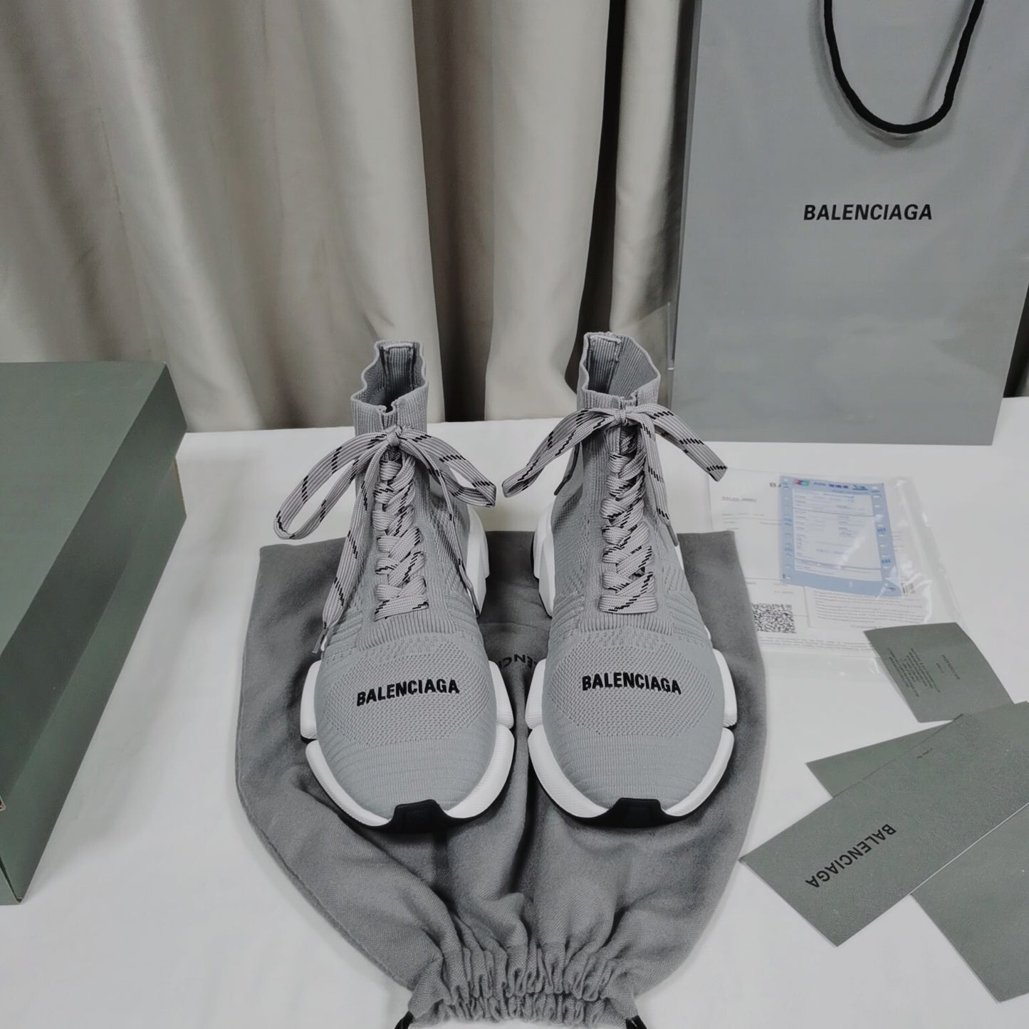 Balenciaga Unisex Grey Lace-up Sock Sneakers Fashionable Choice for Men and Women