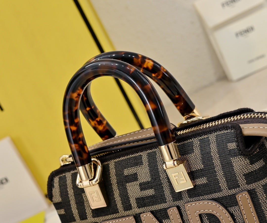 Luxury Fendi by the way Mini Handbag With Signature FF Pattern And Tortoise - Shell Handle 2020