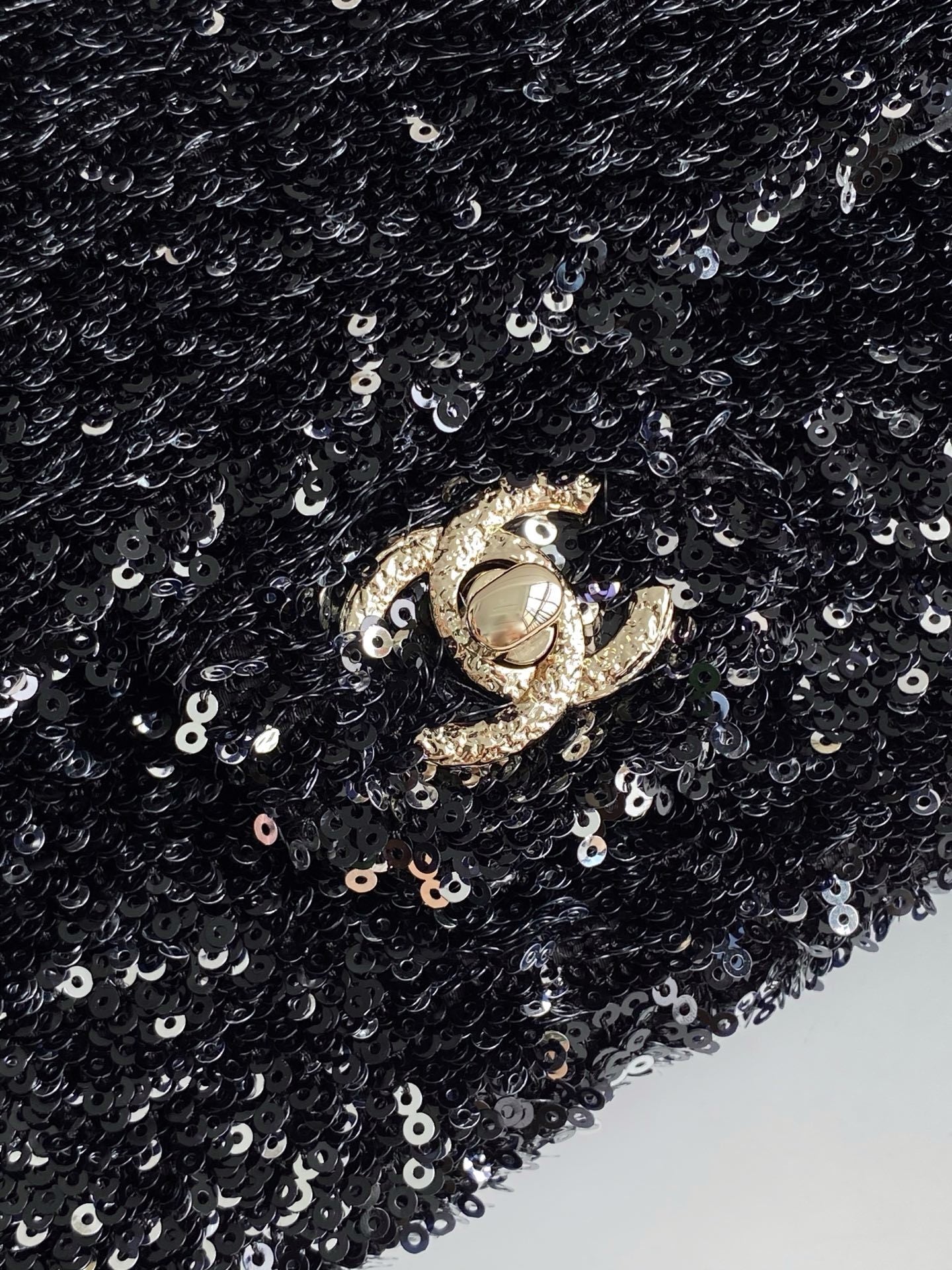 Chanel Black Sequin - Embellished Handbag With Gold CC Logo And Chain Strap AS4561