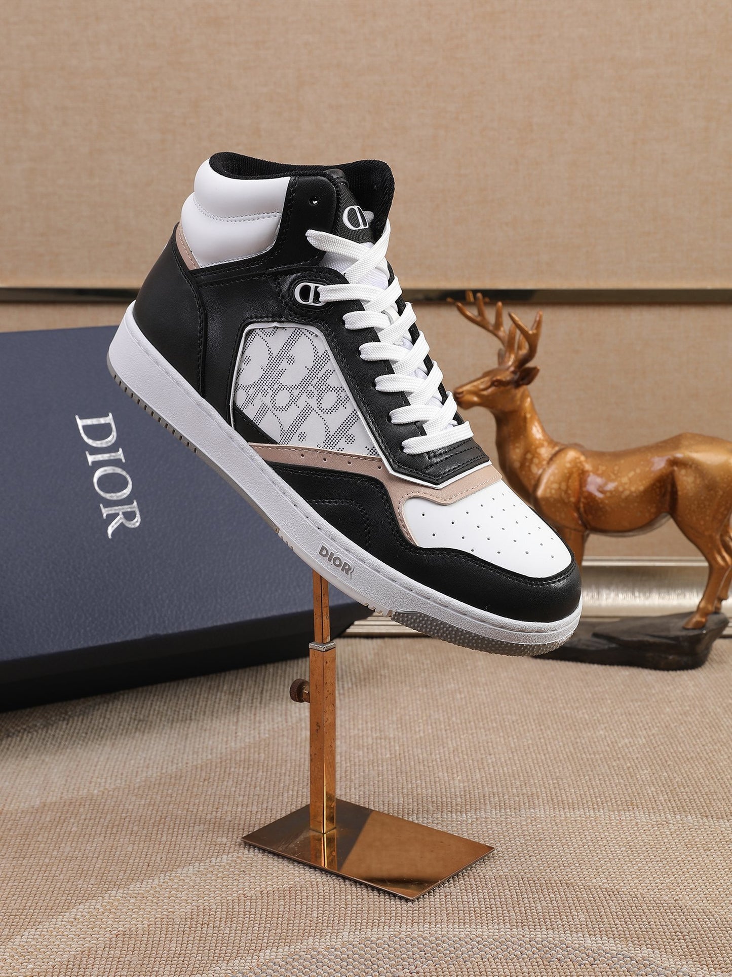 Dior Men's High Top Sneakers with Oblique Pattern and Adjustable Strap
