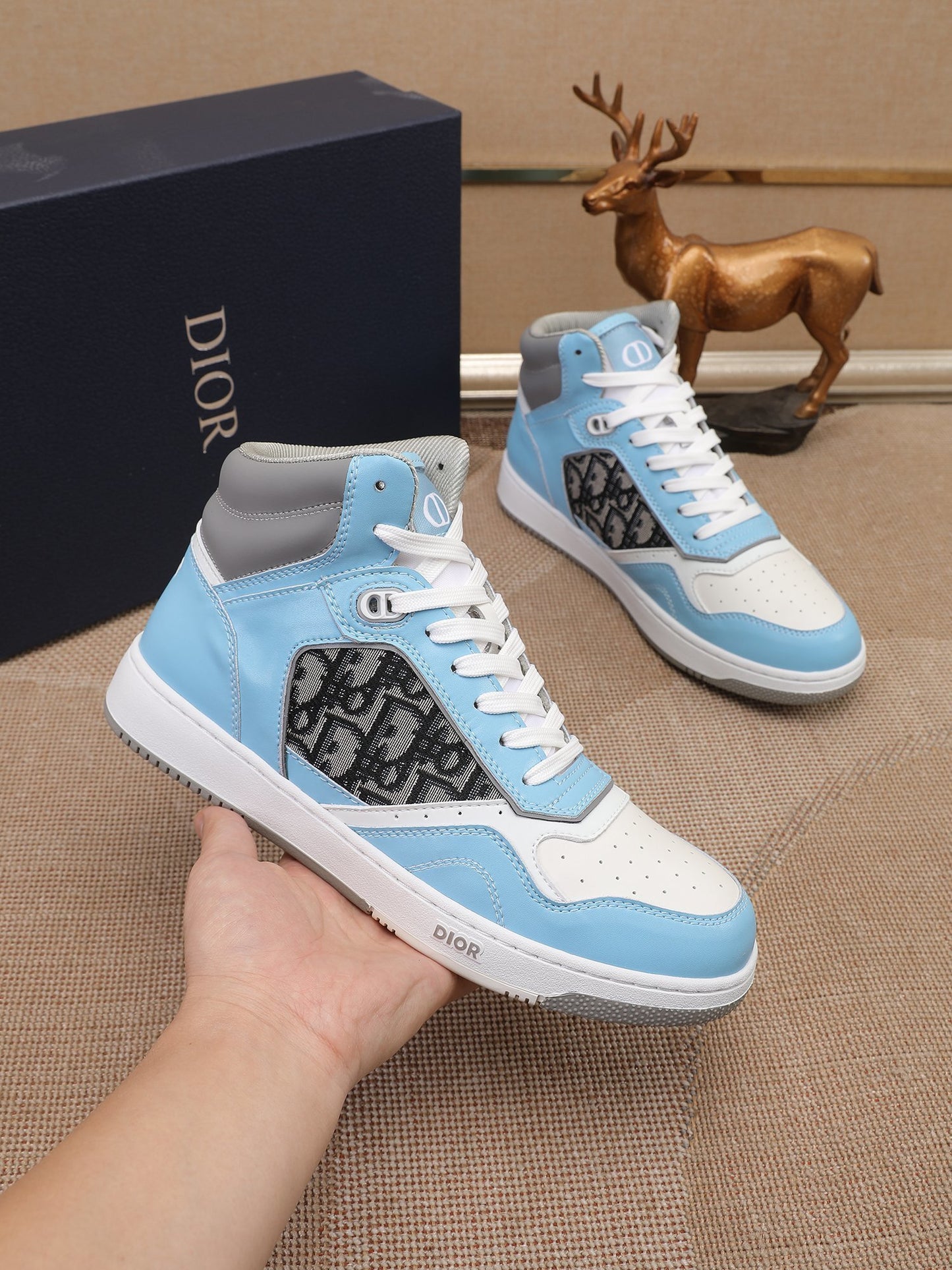 Dior Men's High Top Sneakers with Oblique Pattern and Adjustable Strap