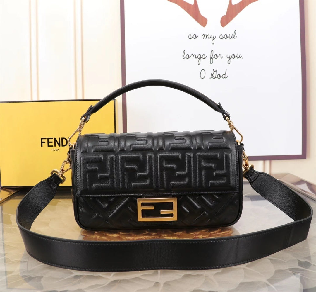 Chic Fendi Baguette Bag With Embossed FF Pattern And Gold - Tone Hardware 52039