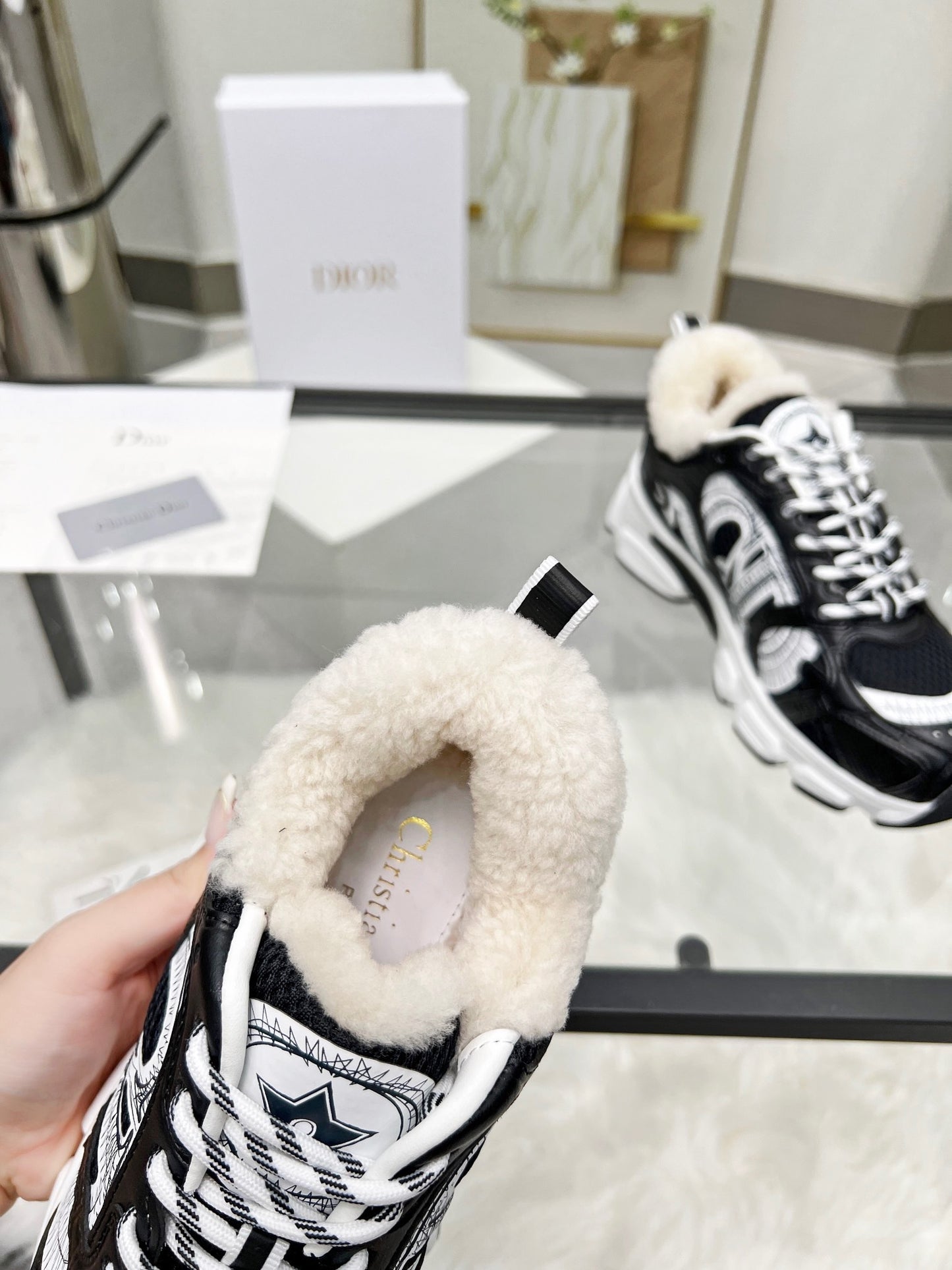 Women's Dior Black And White Sneakers With Fleece Lining