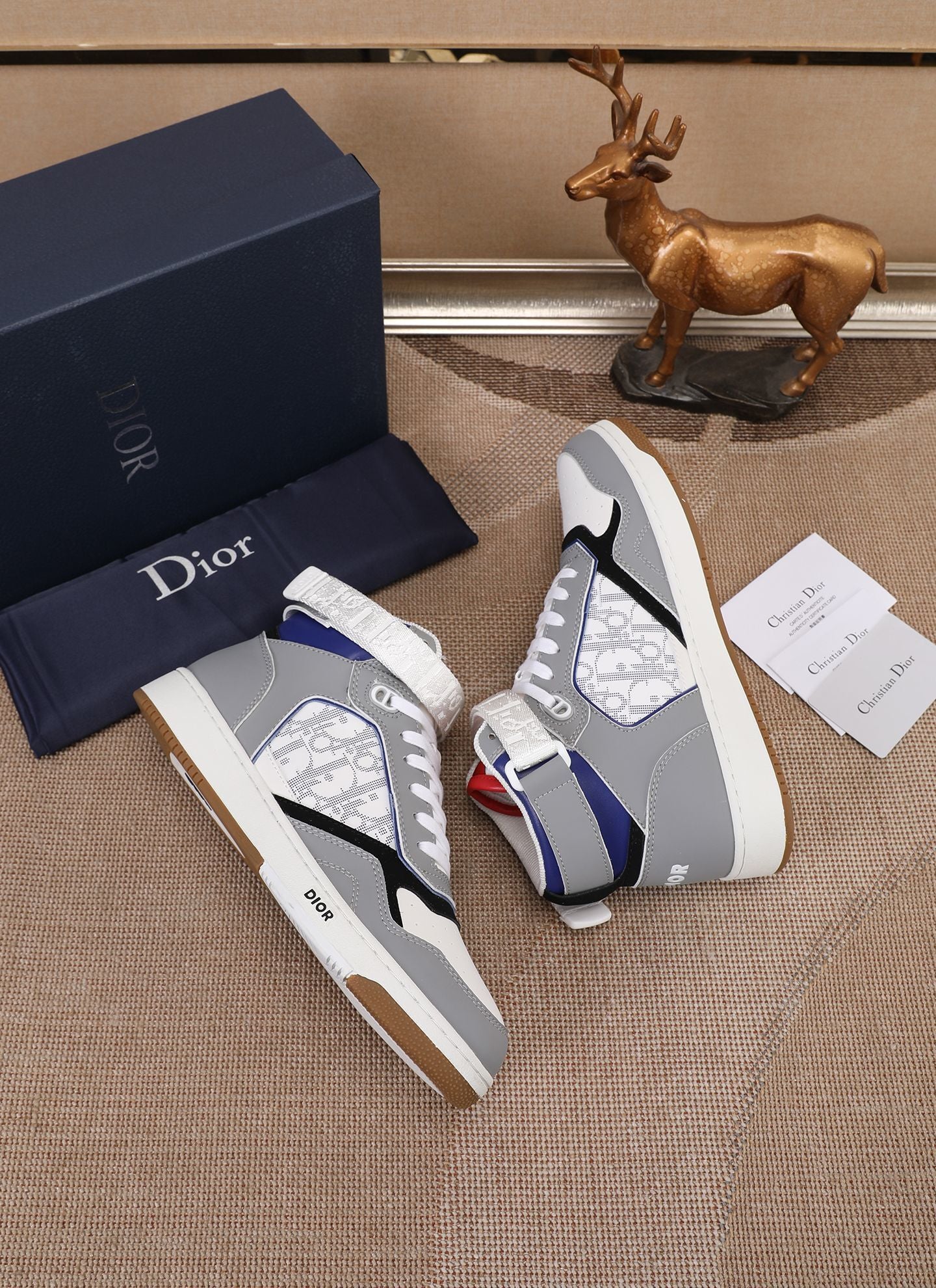 Dior Men's High Top Sneakers with Oblique Pattern and Adjustable Strap
