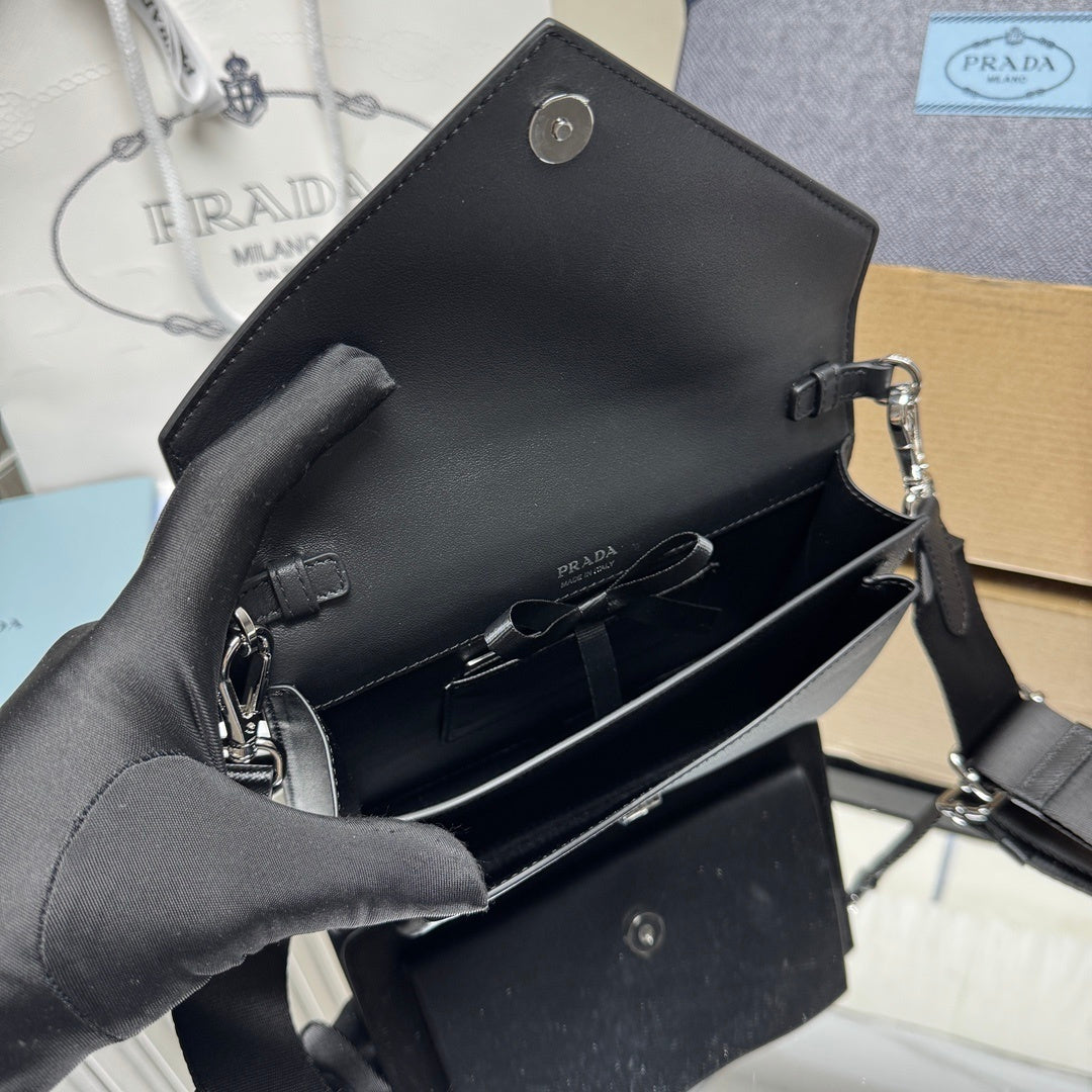 Prada Black Saffiano Leather Crossbody Bag With Detachable Pouch 1BP020