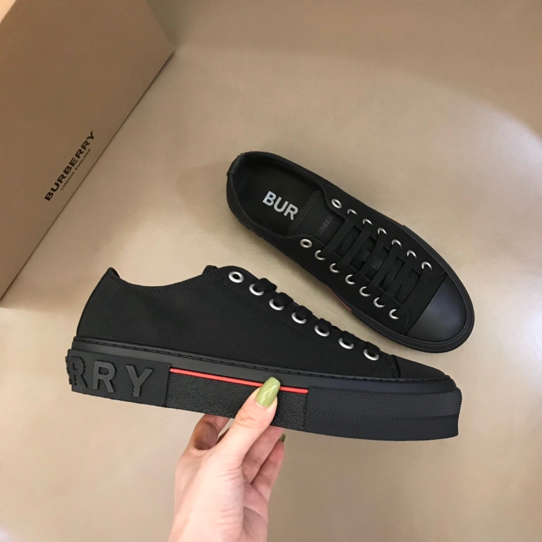 Burberry Unisex Black Canvas Sneakers Stylish Comfortable Footwear For Men And Women With Red Accent Detail