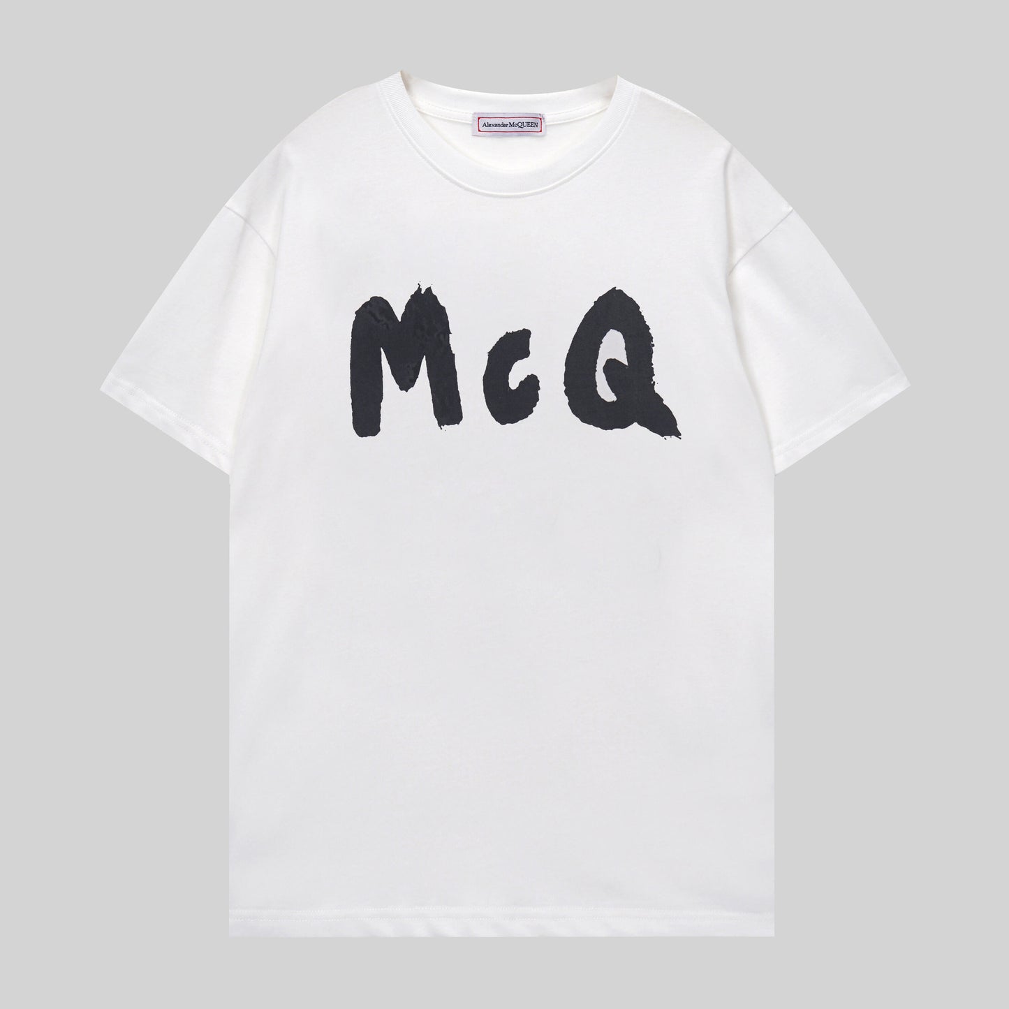 Alexander McQueen Black/White T - Shirt With Bold White McQ Brush - Stroke Lettering