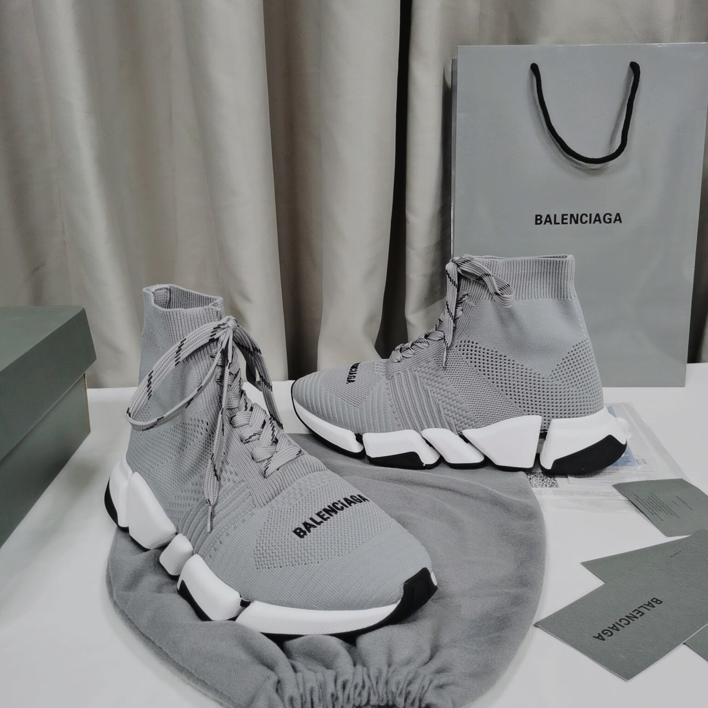 Balenciaga Unisex Grey Lace-up Sock Sneakers Fashionable Choice for Men and Women
