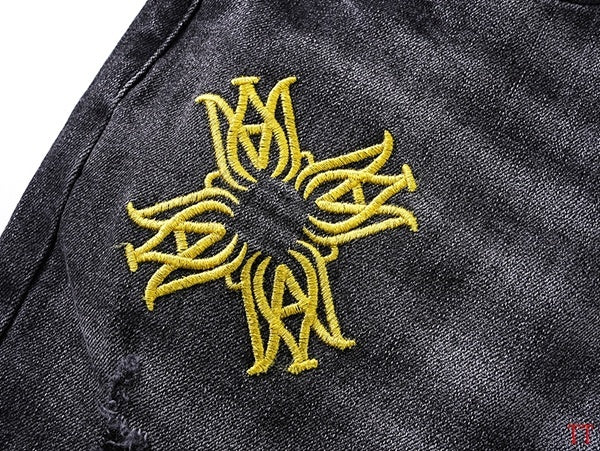 Amiri Dark Grey Distressed Jeans With Vibrant Embroidered Designs
