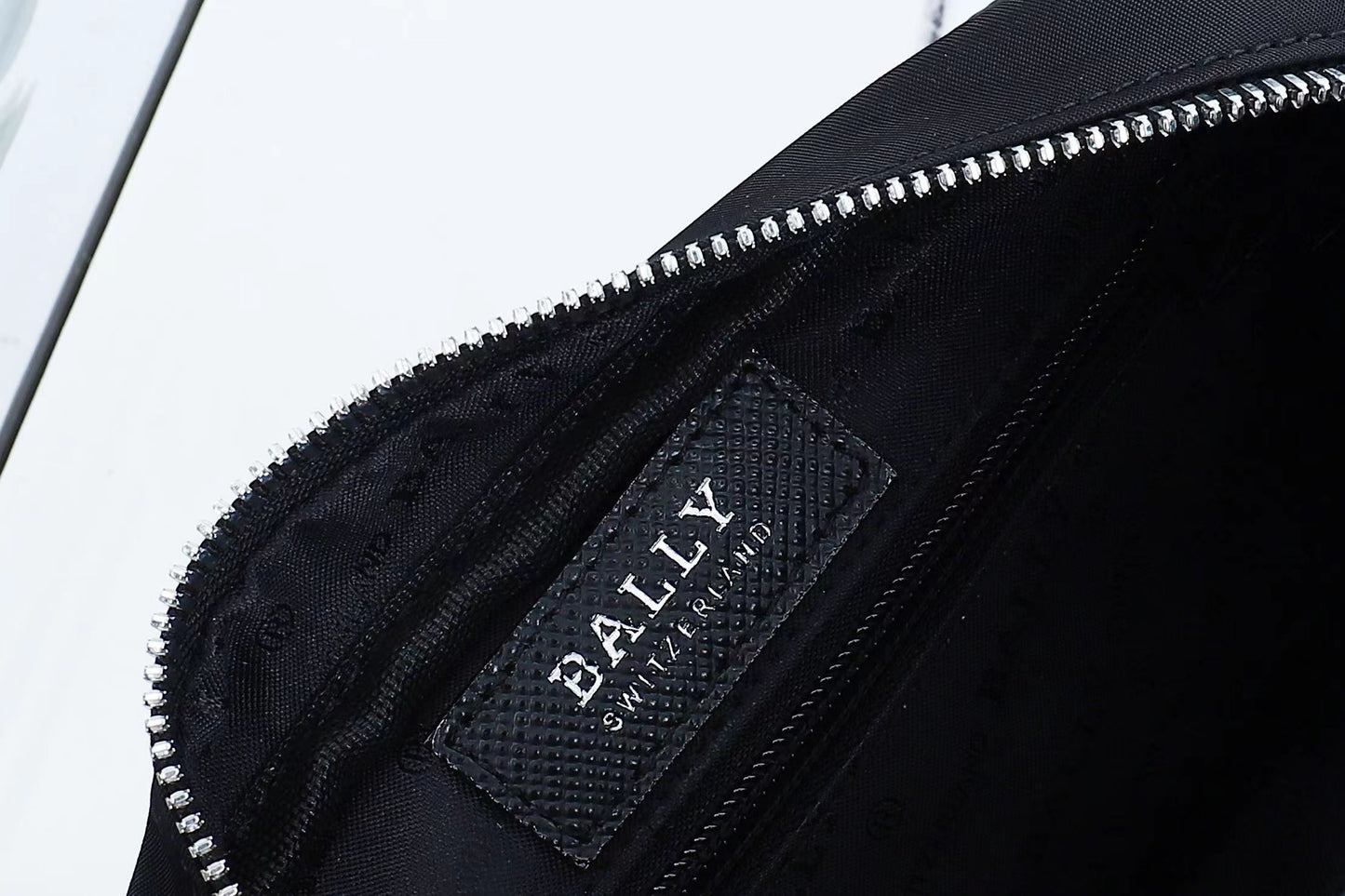 Black Bally Nylon Crossbody Bag With Striped Accent And Functional Zipper Pockets Style No.2114