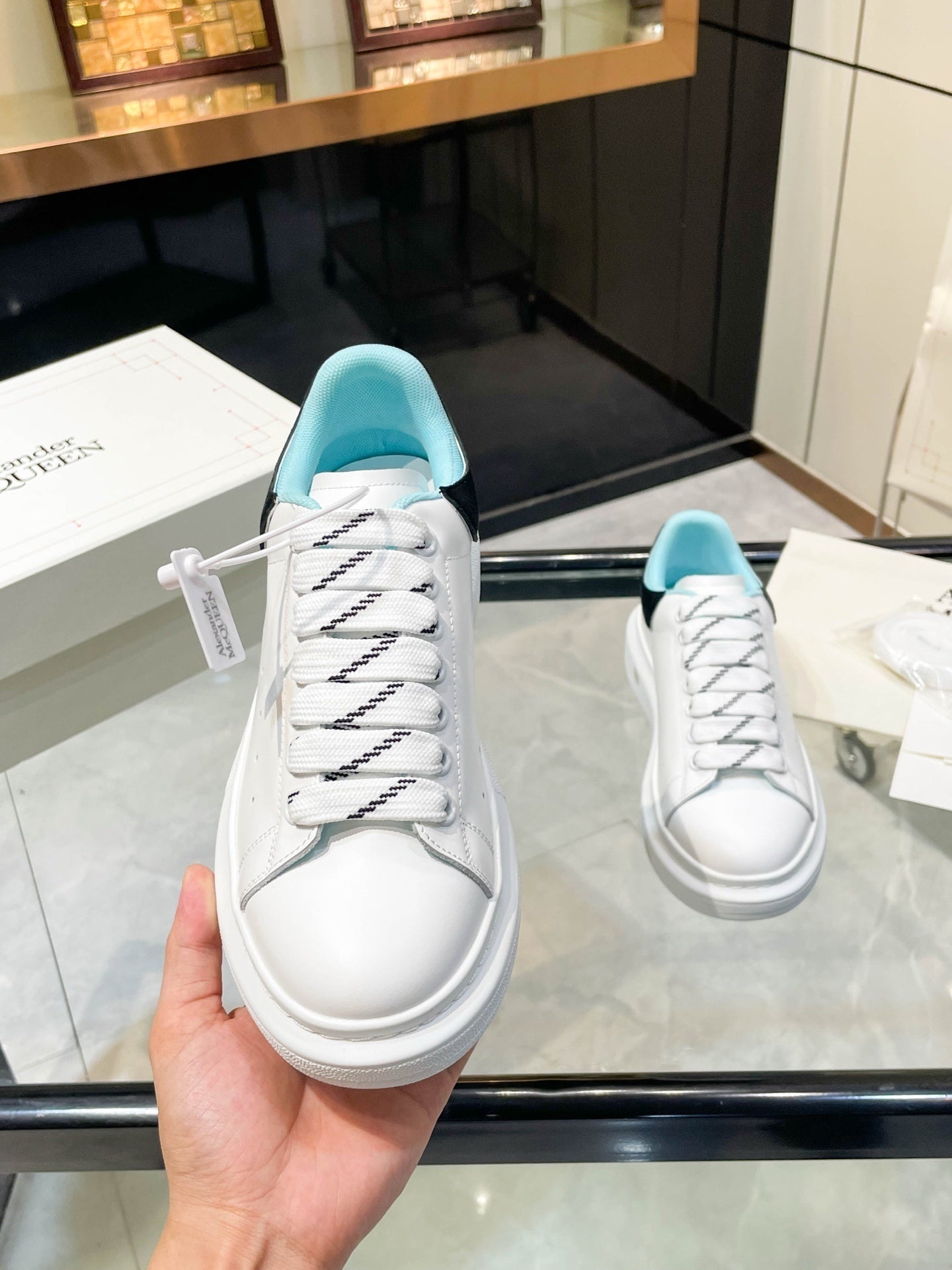 Alexander McQueen Unisex Oversized Sneakers With Blue And Black Accents