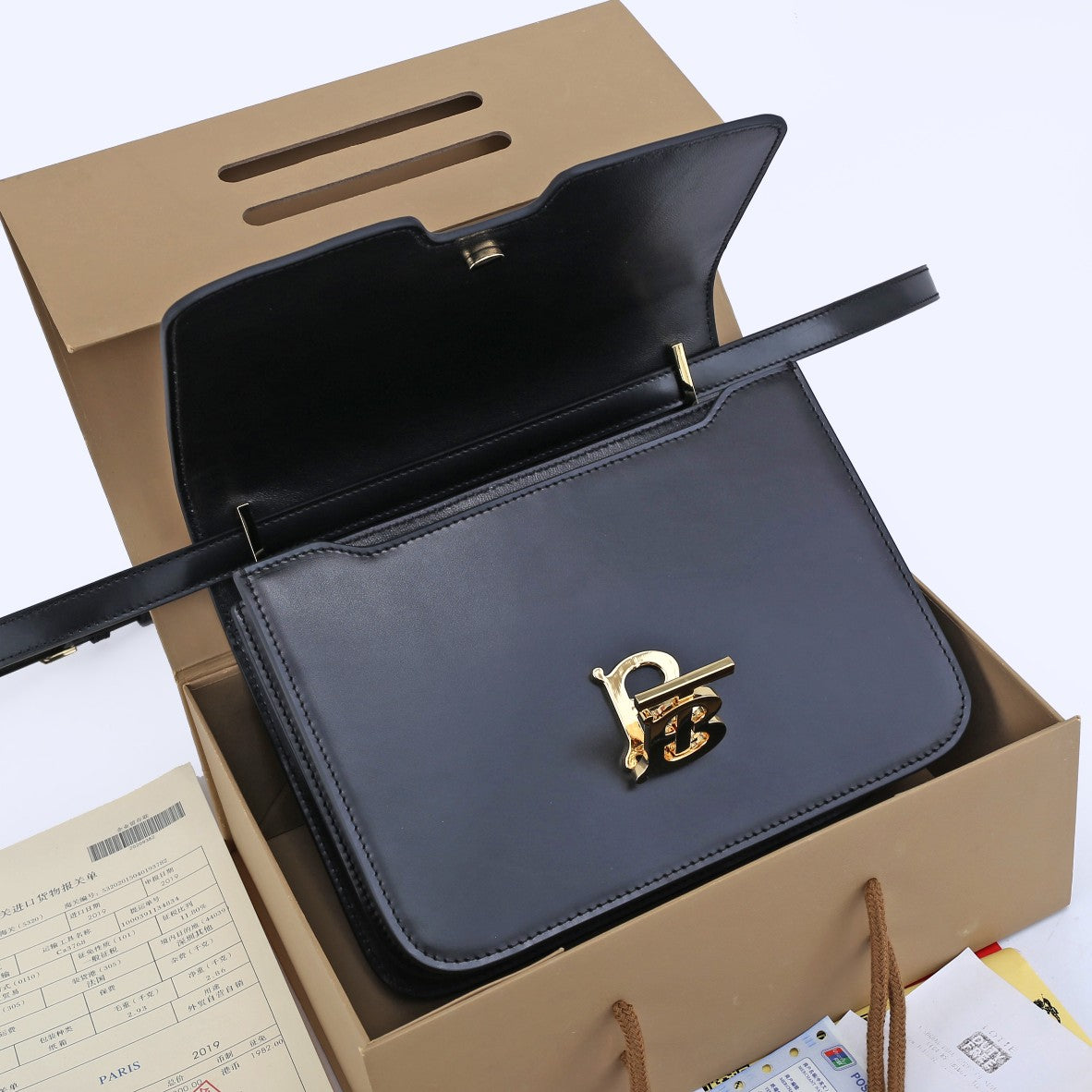 Stylish Black/Brown/Red Burberry Crossbody Bag With Iconic TB Logo And Adjustable Strap Style No.89063