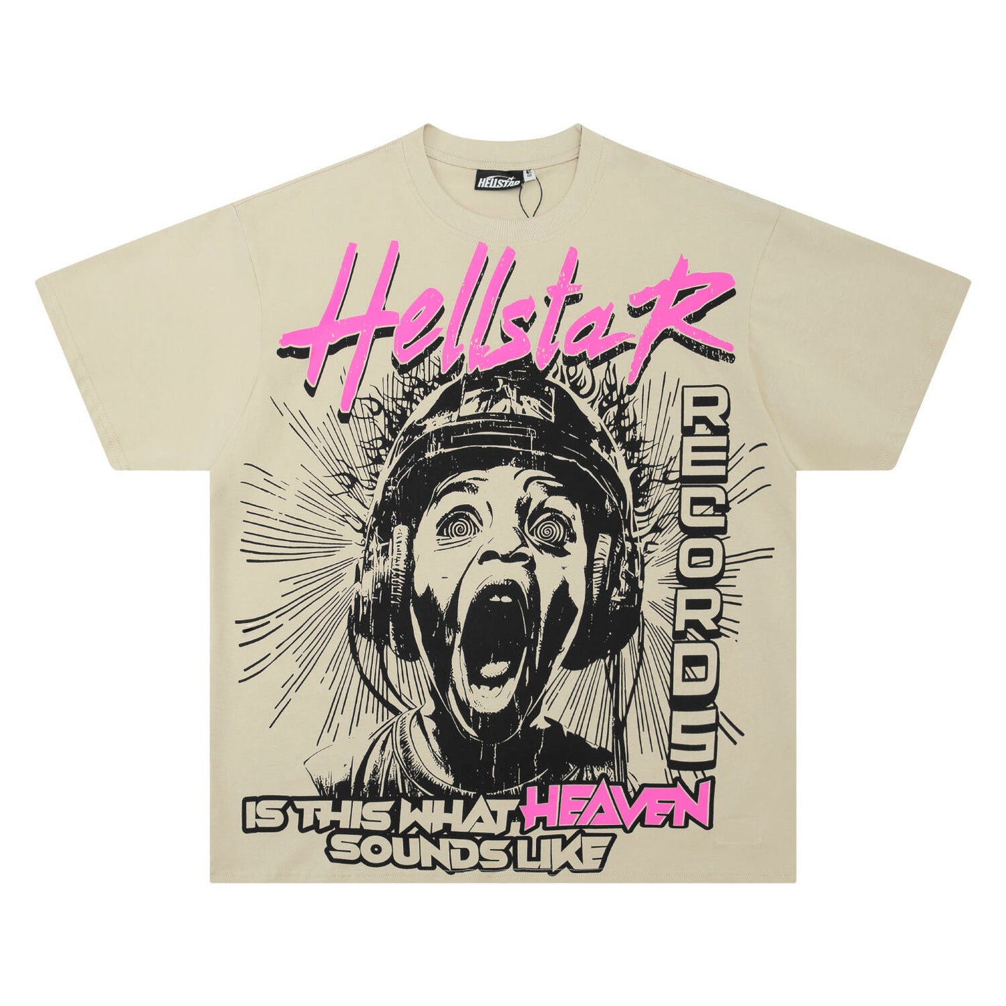 Hellstar White T - Shirt With Headphone Graphic And Is This What Heaven Sounds Like Slogan