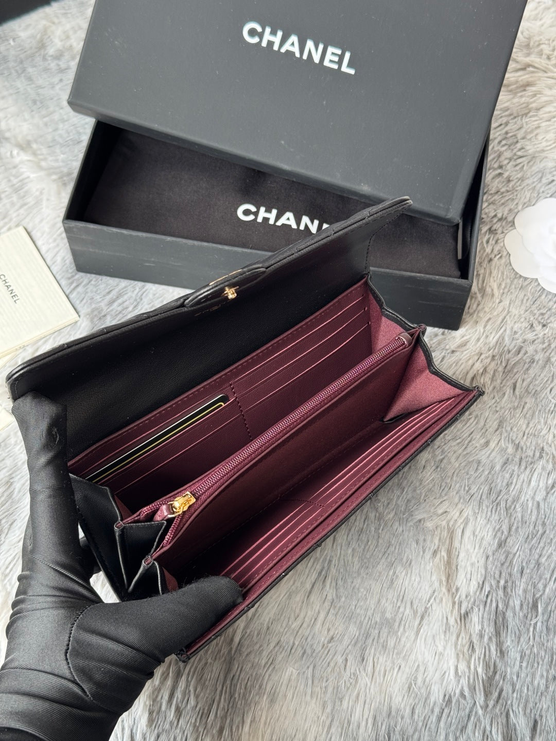 Chanel Black Chevron - Quilted Leather Long Wallet With Gold - Tone CC Logo 80758