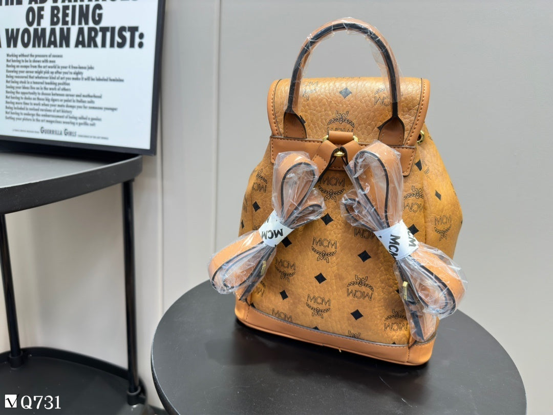 MCM Brown Visetos Coated Canvas Backpack With Signature Monogram 2223