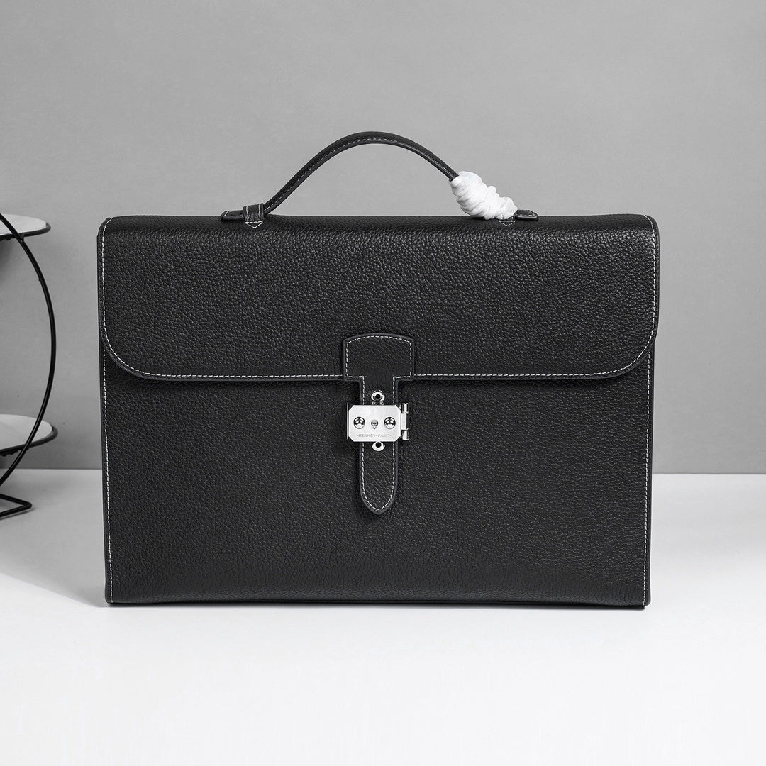 Hermès Brown Leather Briefcase With Silver Lock And Top Handle 3929