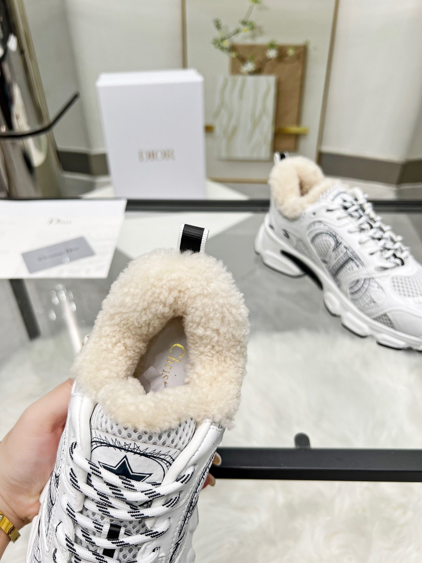 Women's Dior White Sneakers With Warm Fleece Lining